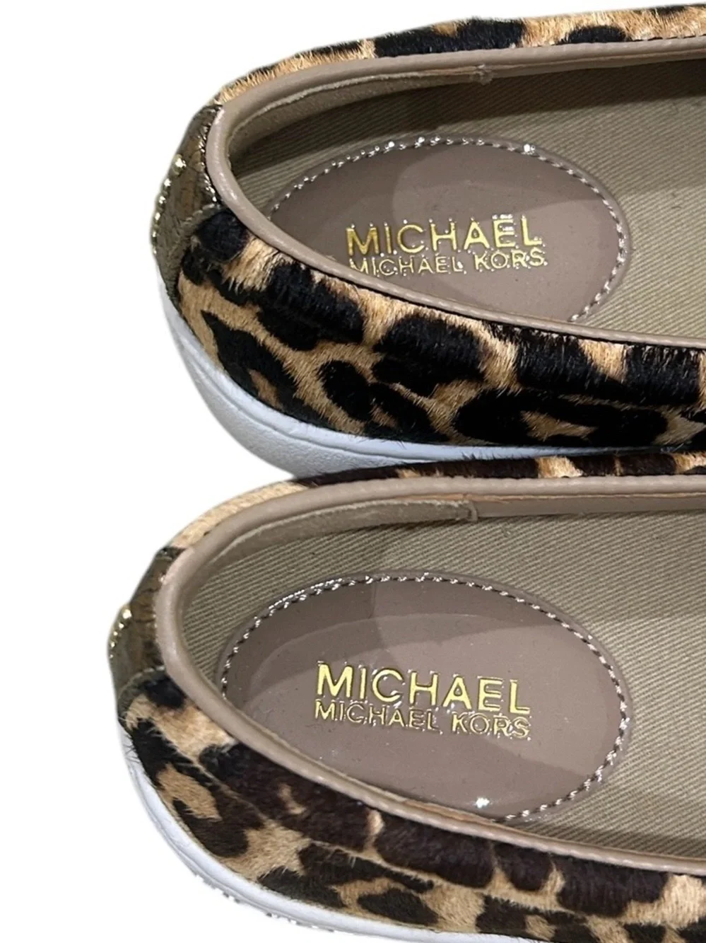Michael Kors Leopard-Print Slip-On leather cowhide fur sneakers Tan & Black 6